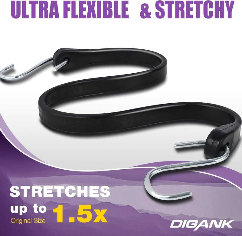 Digank Bungee Cords with Hooks (20 Pack) Heavy Duty Outdoor Rubber Tarp Straps in 10", 15", 21", 31" Sizes, Crimped S Hooks for Securing Cargo, Bikes, Camping Gear, Luggage - Max Stretch 1.5X, Load 180 lbs - Image 2